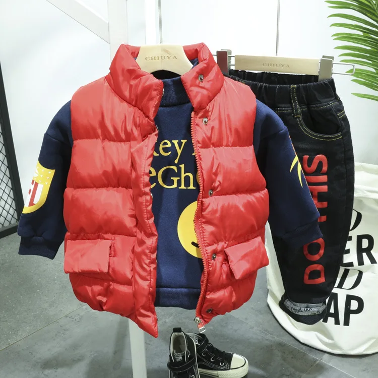 

Winter Children Clothing Sets Toddler Boys Clothing Sets Winter Vest,Thick Sweater,Plush Jeans 3Pcs/Sets Kids Casual Boys 2-6Y