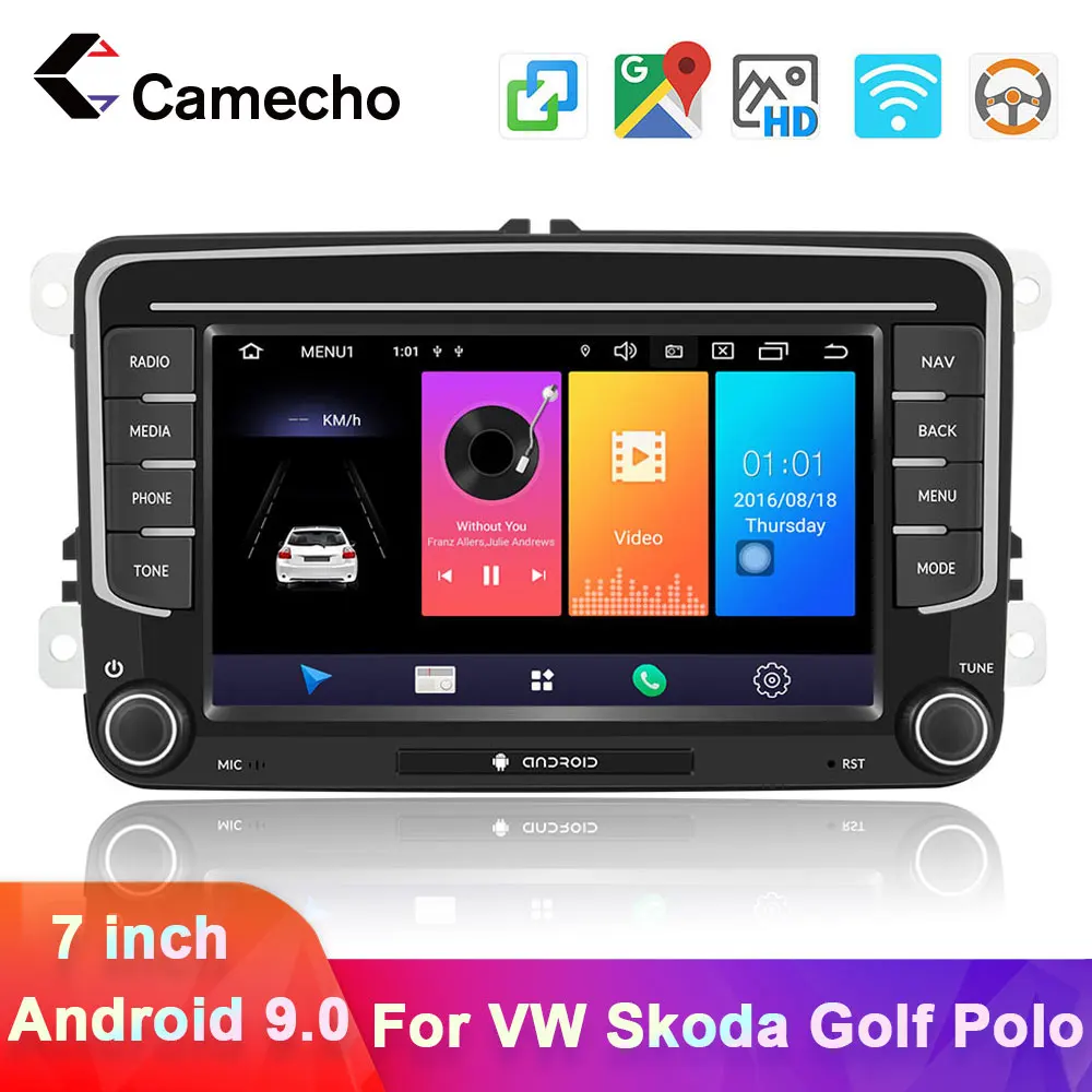 Camecho Android 9 0 автомобильный радиоприемник 7 ''HD GPS навигация мультимедийный плеер