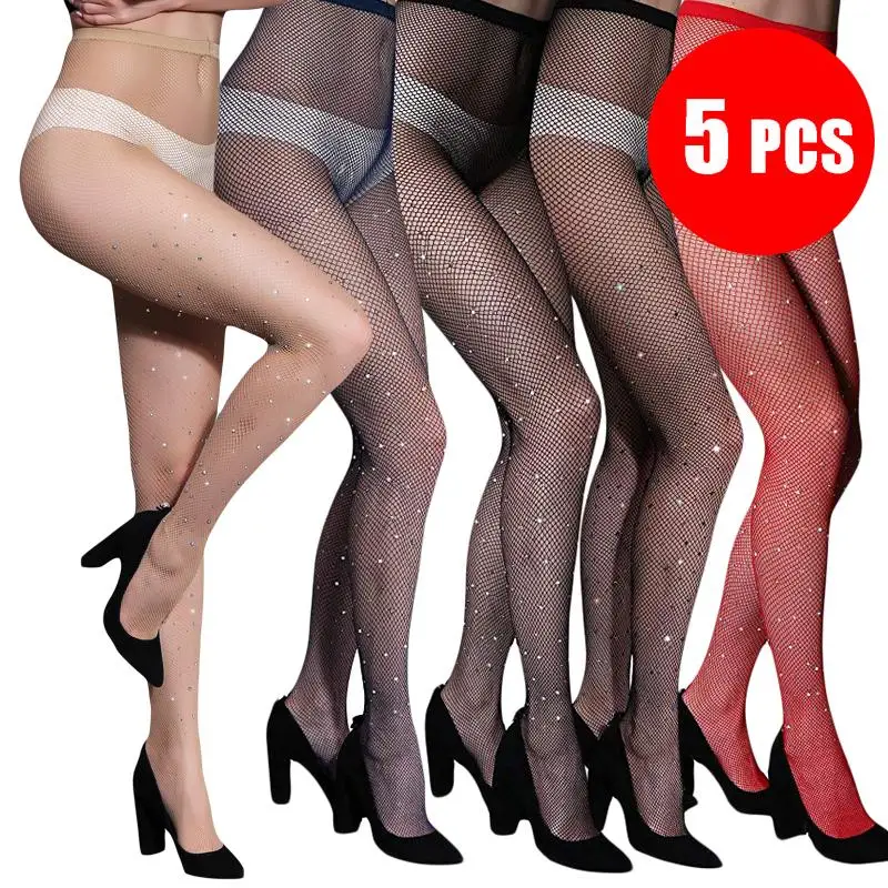 5 шт. сексуальные женские ажурные колготки со стразами сетчатые разноцветные