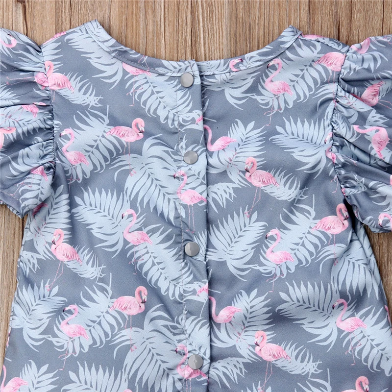 Новый комплект из 3 предметов с принтом фламинго рубашка для маленьких девочек +