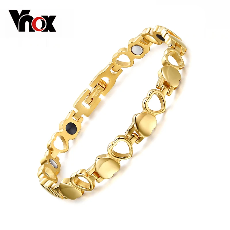 Vnox здоровый Средства ухода Магнитная Браслеты золото цвет сердце Нержавеющая