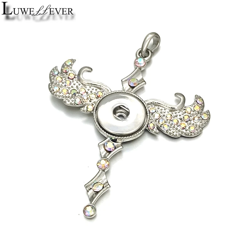 

Luwellever Cross Crystal Pendant Interchangeable Ginger Necklace 244 Fit 18mm Snap Button Charm Jewelry For Women Gift