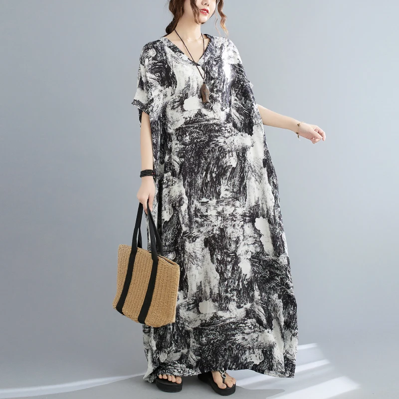 Женское Хлопковое платье макси с рукавом летучая мышь|Женские платья| |