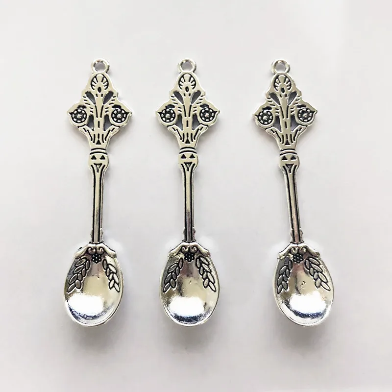

12pcs 63x16mm Spoon Dangle Charms Pendants Antique Silver Tone Jewelry Making DIY Bracelet Necklace Handmade Craft Accessories