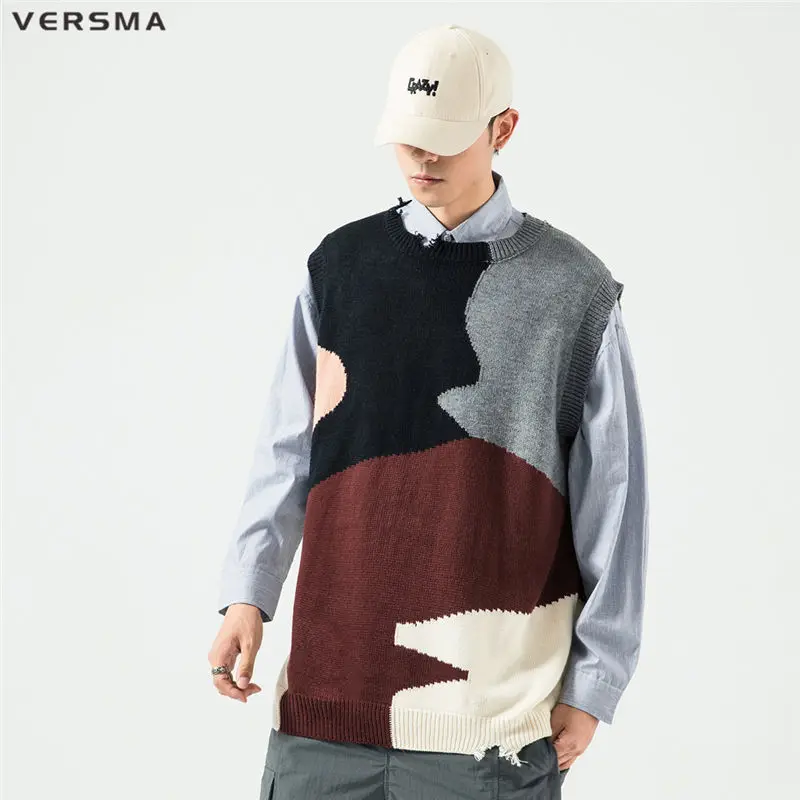 Мужской Камуфляжный жилет VERSMA черный с разрезами и воротником-стойкой без