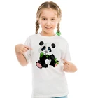 Футболка для мальчиков и девочек, белая футболка с коротким рукавом и принтом панды, с круглым вырезом, 2019