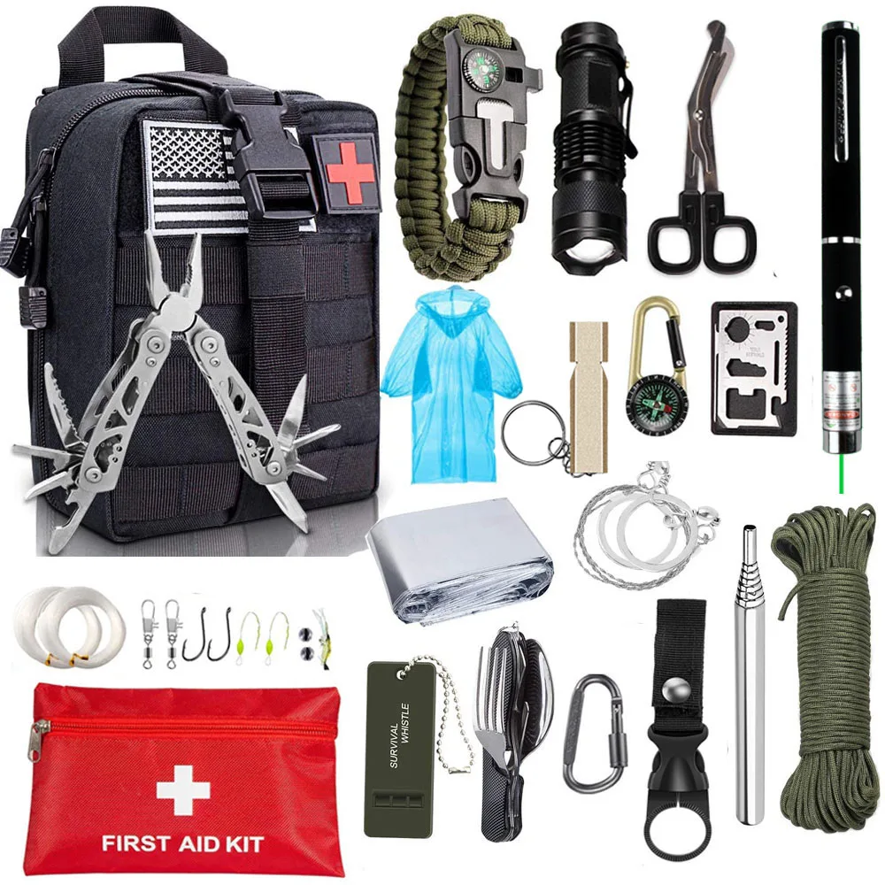 

Multiple Outdoor Adventures Survival Kit Outdoor Emergency Survival Gear Kit with Knife Tactical tool for Camping Hiking Hunting