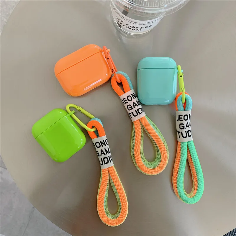 

INS модный флуоресцентный цветной чехол с ремешком на руку для AirPods 1 2 для Airpods 3 Pro мягкий силиконовый защитный мягкий милый чехол для наушнико...