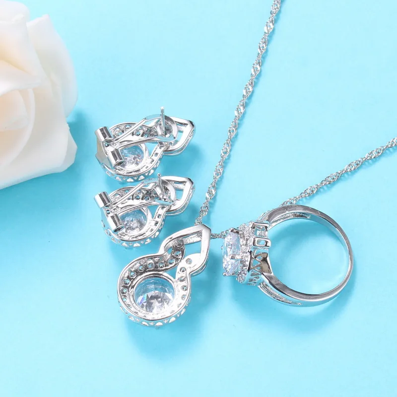 Женский Свадебный комплект из 3 предметов элегантные серьги-клипсы и ожерелье