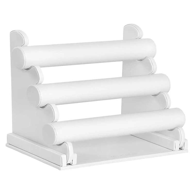 

3-Layer PU 3 Rod Type Bracelet Holder, Used for Necklace, Storage Box, Bracelet Watch Beaded Jewelry Display Stand White
