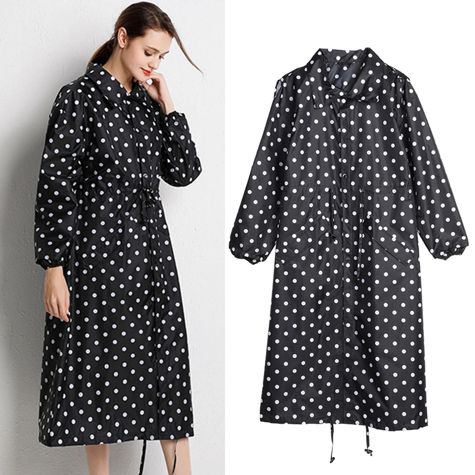 Женская непромокаемая куртка длинный плащ легкая ветровка с капюшоном и длинным