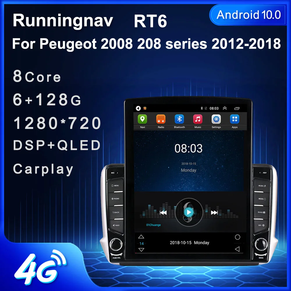 9 7 &quotAndroid 10 1 для Peugeot 2008 208 серии 2012 2018 Tesla тип автомобиля радио мультимедиа видео