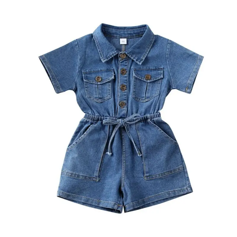 

PUDCOCO Toddler Kids Baby Girl Denim Short Sleeve Romper Short Jumpsuit Playsuit Outfit Clothes 6M-4Y