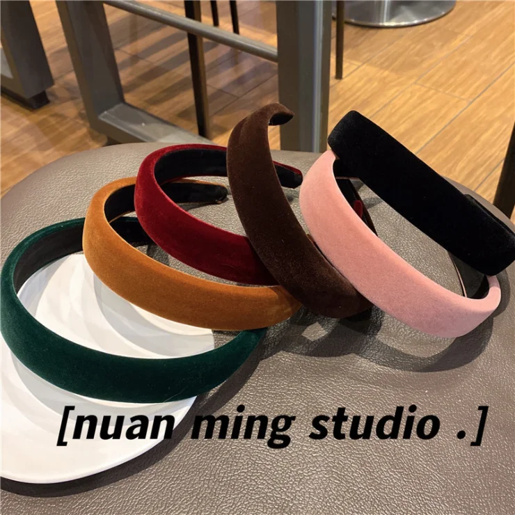 

Girl velvet fabric wide version solid color sponge hairbands thin adult headbands