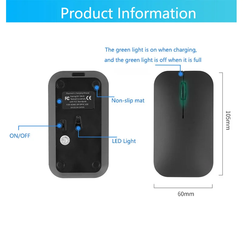 

Qtittu 2.4G Silent Wireless Mouse Rechargeable Ultra Thin Computer Mause Optical 1600 DPI Black USB Mice For Xiaomi Laptop PC