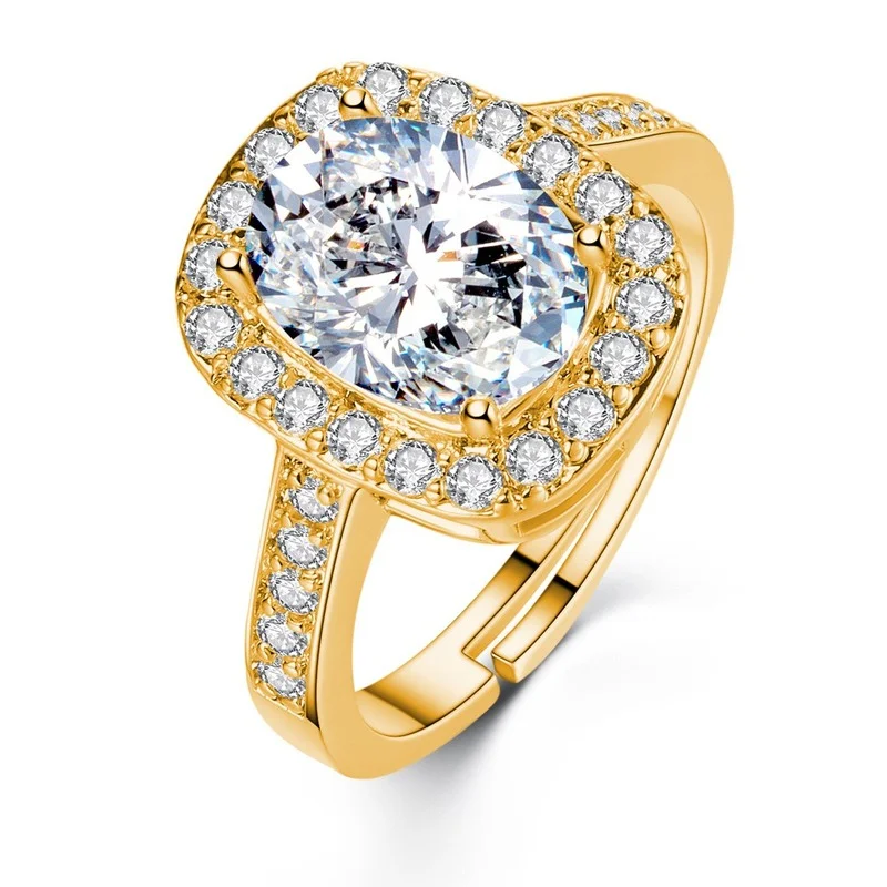 

New Square Crystal Stone Open Rings for Women Silver Rose Gold Color Wedding Engagement Ring Vintage White Blue Zirconia Jewelry