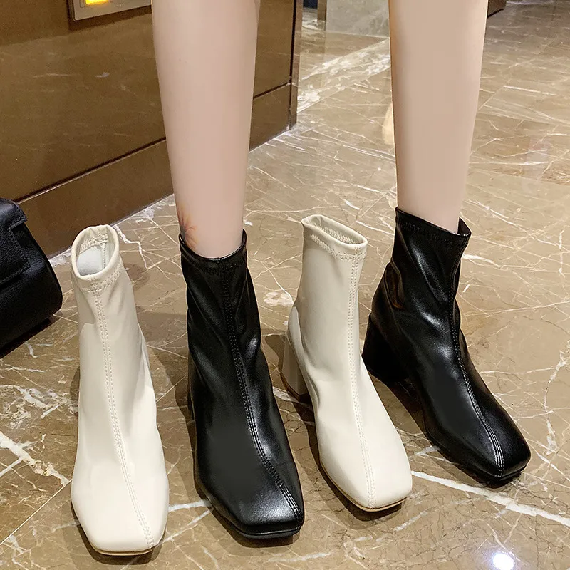 

YSHUNIJ Winter Boots Lady Flat Heel Booties Ladies Women's Low Shoes Luxury Designer Round Toe Mid Calf Mid-Calf Rubber