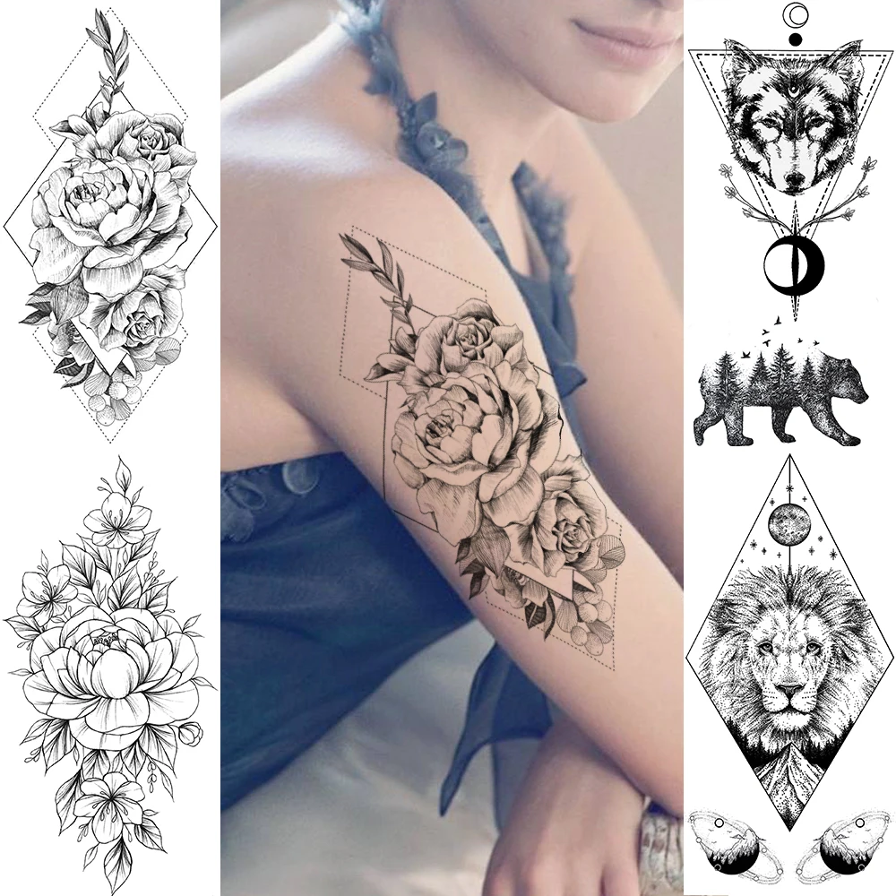 Временные татуировки наклейки с геометрическим цветком искусственные