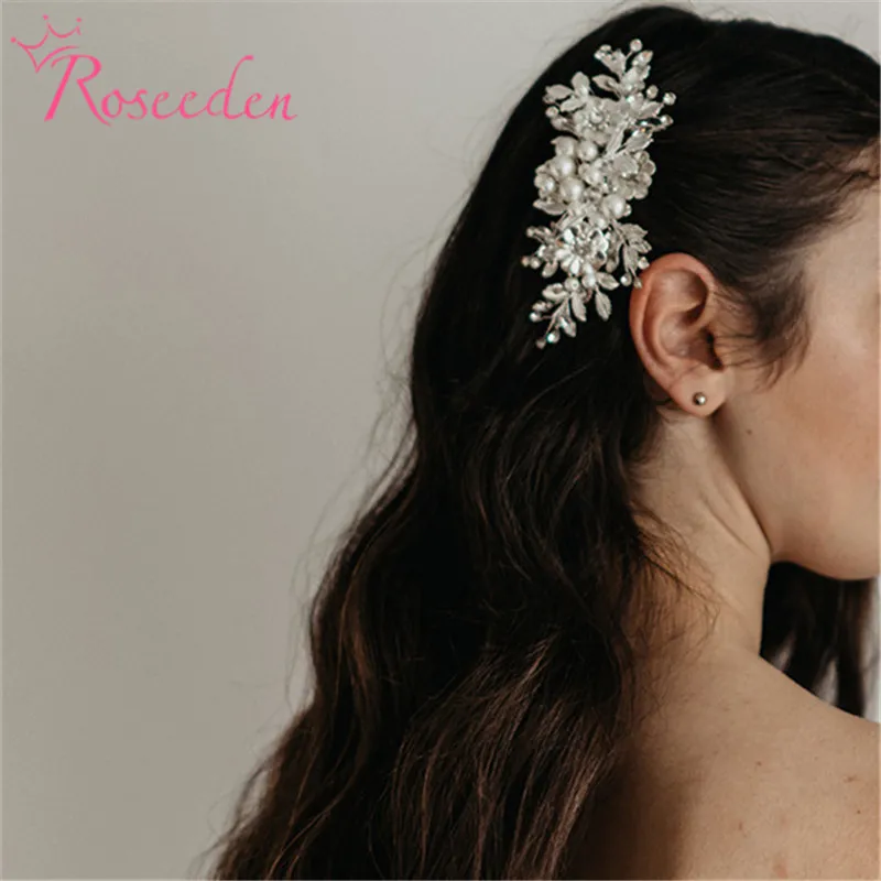 Silver Bride Hair Comb Headpiece Wedding Leaf Flower Hair Combs Accessories Jewelry Women RE3469