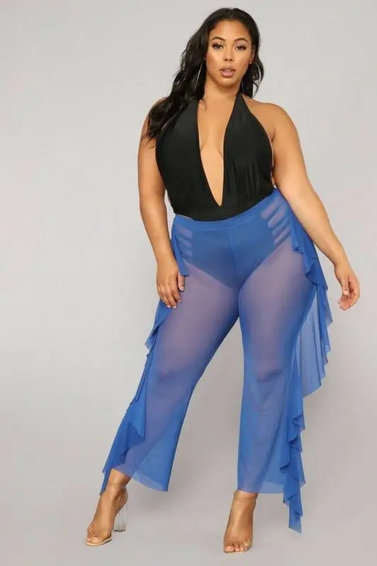 Hot Plus Size Women Mesh Sheer Cover Up Long Pant Trousers Beach Swimwear Solid Loose Pants 7 Colors S-XXL | Женская одежда