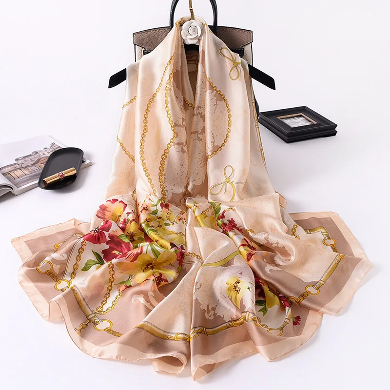 

Женский модный летний солнцезащитный шарф KOI LEAPING в Корейском стиле, Женская шаль из искусственного шелка с цветочным узором