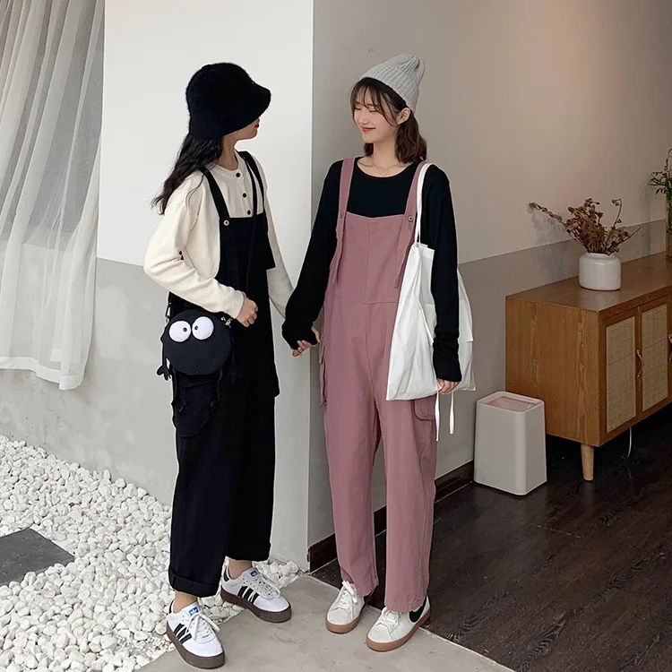 

Wide Leg Loose Two-color Suspender Pants for Women