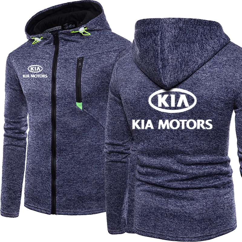 

New Men Jacket for KIA Motors Logo Print Casual HipHop Harajuku color Hooded Fleece Sweatshirts zipper Hoodies Man Clothing