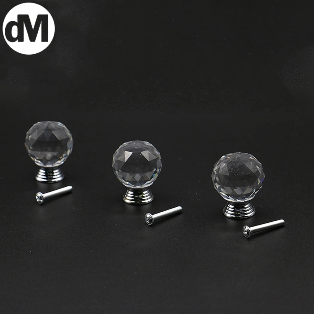 

DM 2pcs/Set 30mm Modern Ball Crystal Door Handle Single Hole Round Drawer Knobs Wardrobe Handles Cabinet Pulls 2021 Transparent