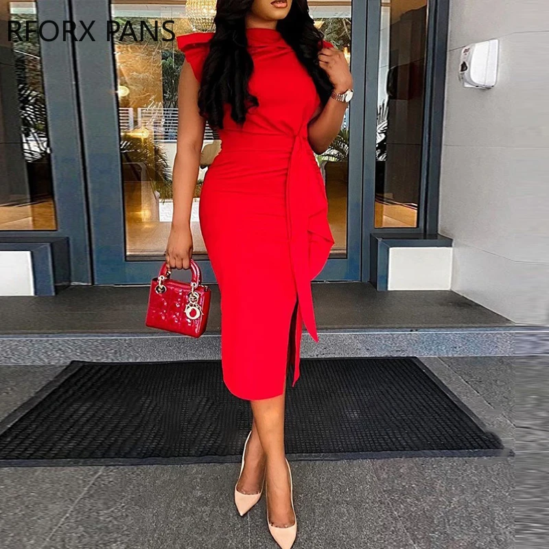 Женское однотонное Элегантное Шелковое облегающее вечернее сексуальное красное