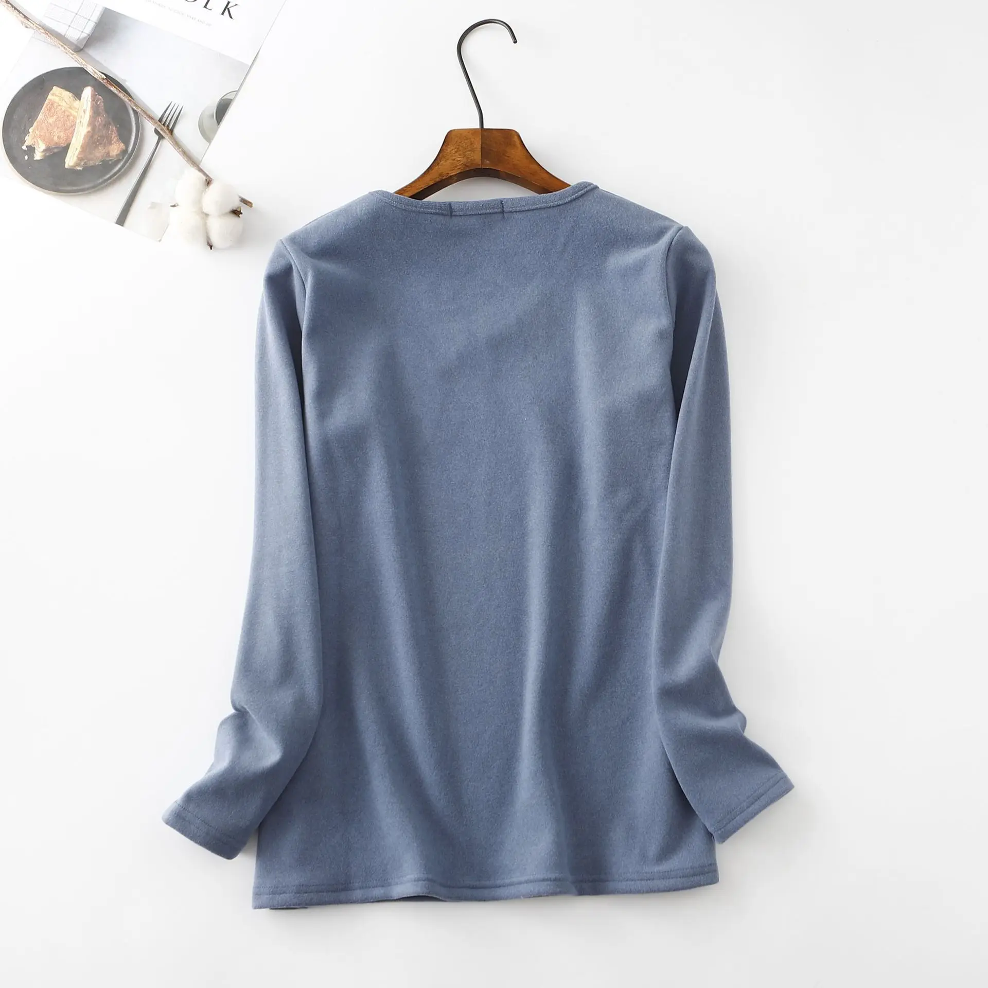 Женская теплая зимняя кашемировая футболка с V образным вырезом и длинным