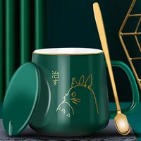 creative ceramic mugs with cover an spoon tea cup milk coffee mug cartoon kitten theme home office cup fruit juice