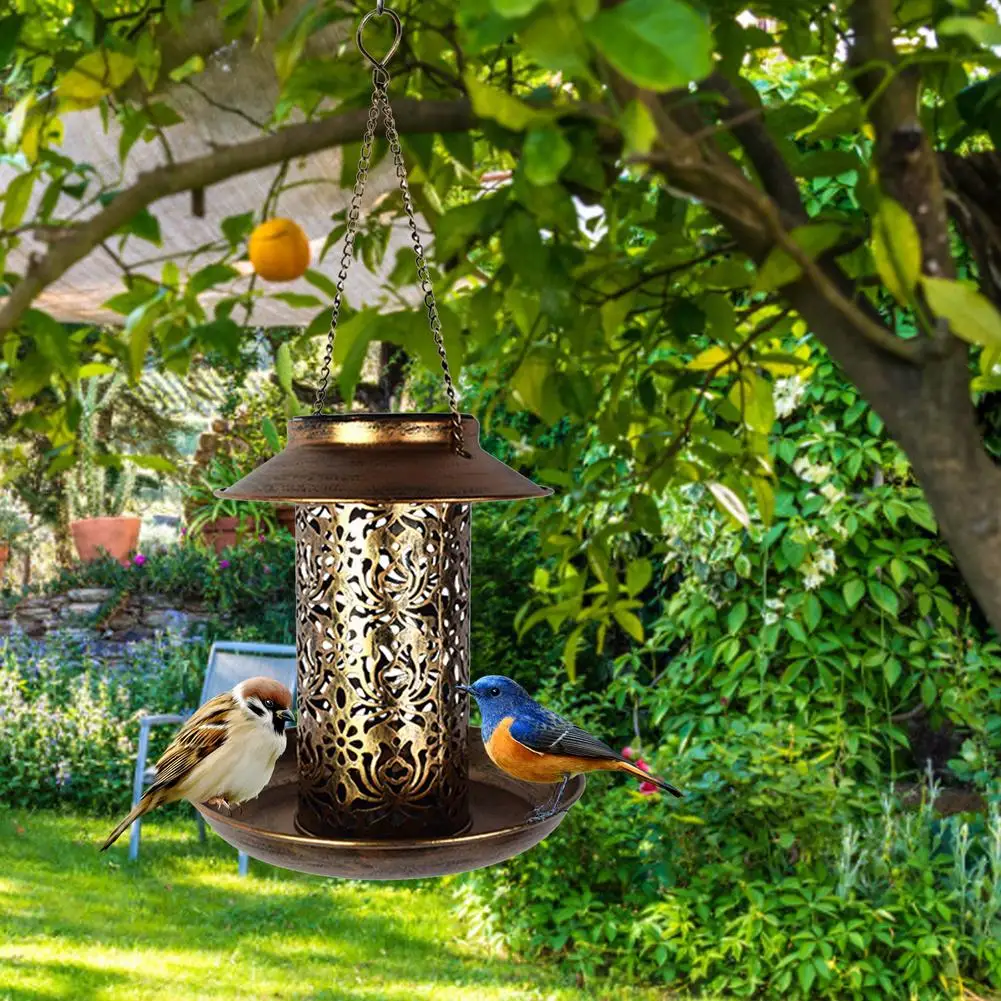 Solar Powered Bird Feeder Light Waterproof Vintage Hanging Outdoor Solar Lamp Shape Sensitive Sensor Control Solar Garden Light