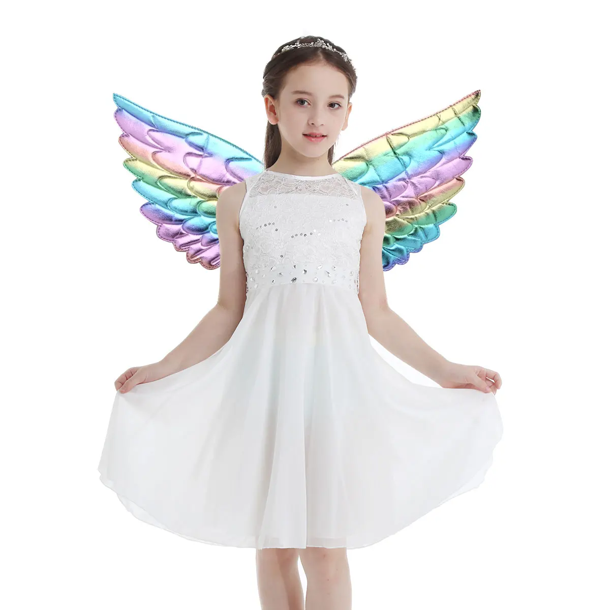 Девочки Блестящий металлический Крылья ангела для фотографии маскарадный