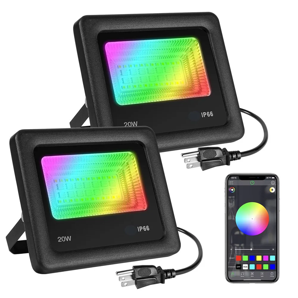 

20 Вт Bluetooth/приложение Смарт RGB светодиодные прожекторы изменение цвета IP66 водонепроницаемый открытый светодиодный прожектор для сада Вечер...