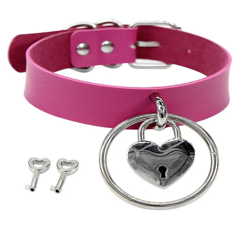 Модные ожерелья-чокер с замком и сердцем из искусственной кожи Женский Круглый