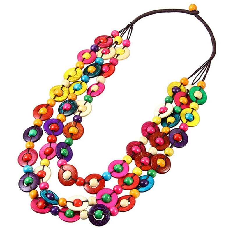 

Bohemian Coconut Shell Wood Bead Necklace for Women Girls Jewelry Handmade Beaded Long Necklace Mothers Day Gifts