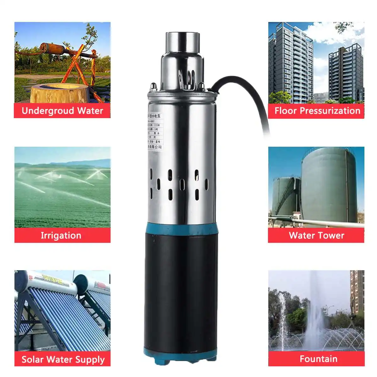 

Solar Water Pump DC Deep Well Pump Electric Submersible Pump for Fountain Garden Agricultural 48V/60V 220W