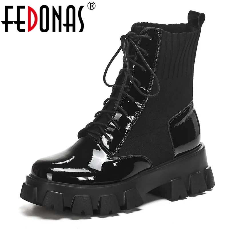 Женские ботинки на шнурках FEDONAS мотоциклетные из натуральной кожи высокого