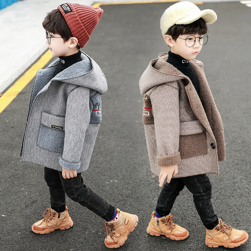 New Year Costume For Boy Children's Woolen Coat Kids Suede Windbreaker Thick Fashion Boys Wool Jacket Medium and Long Section |