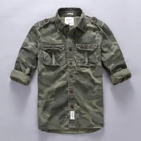 casual camouflage men shirts military cargo cotton linen shirts male long sleeve pockets safari army outdoor tops