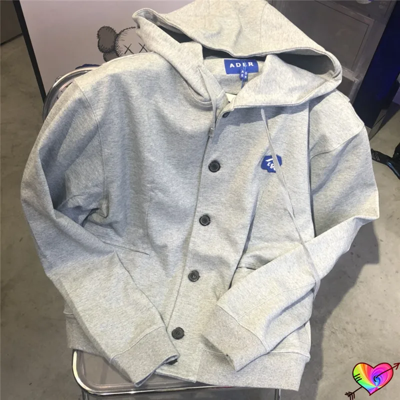 

Grey ADER ERROR Hoodie Men Women High Quality Embroidery Sculpture Logo Ader Sweatshirts Thick Heavy Button Adererror Pullovers
