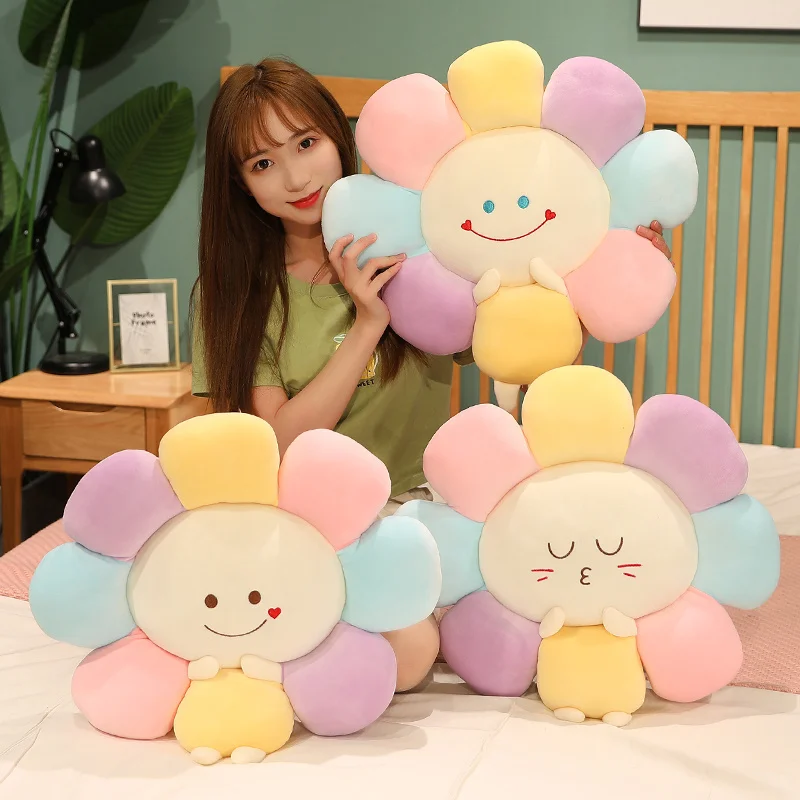 

Kawaii красочная цветочная подушка, плюшевая подушка, мягкая игрушка, украшение для дома, подарок, ткань, удобная и полная наполнение