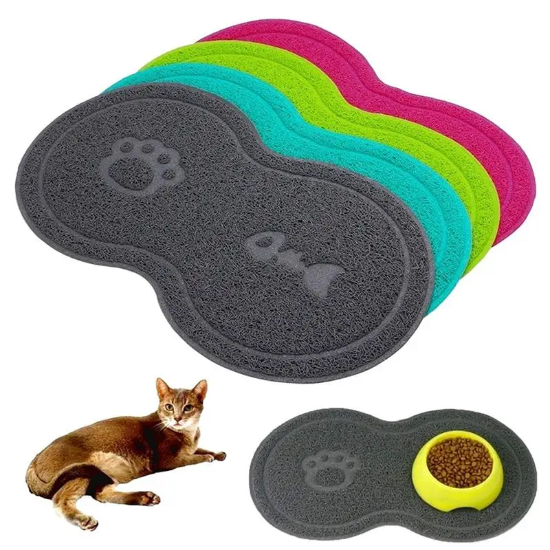 

8-shaped Cat Bowl Mat Dog Pet Feeding Water Food Dish Tray PVC Placemat Pet Accessories