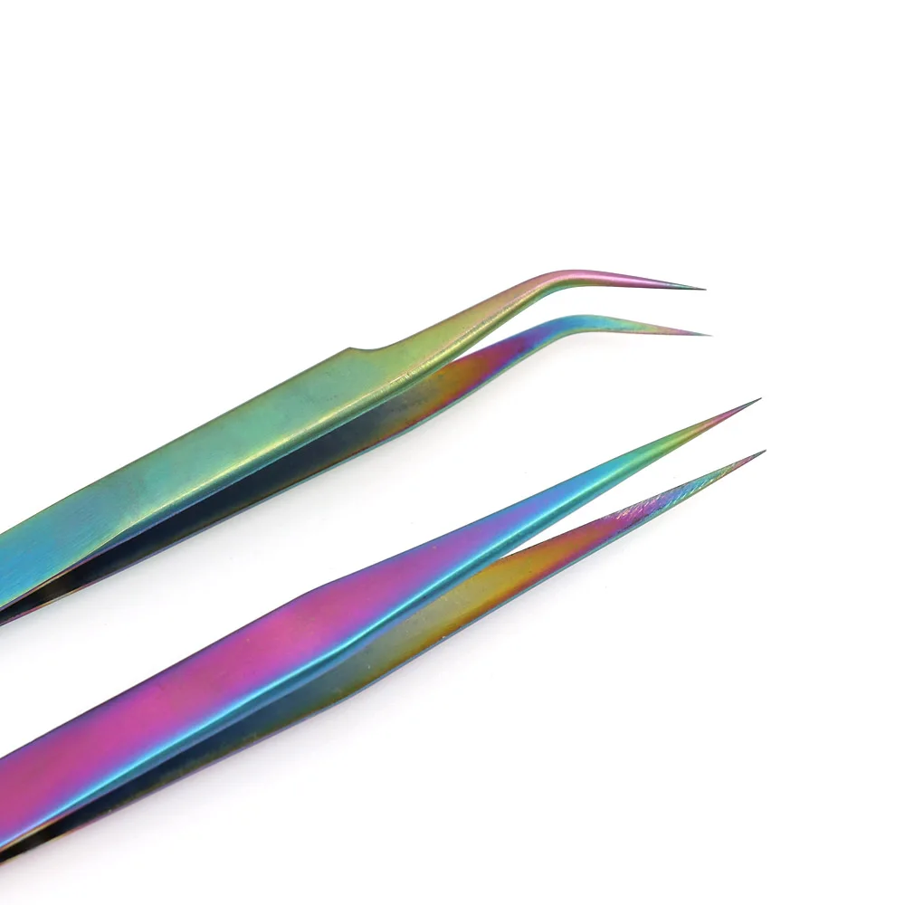 Антистатические изогнутые прямые пинцеты из нержавеющей стали радужного цвета