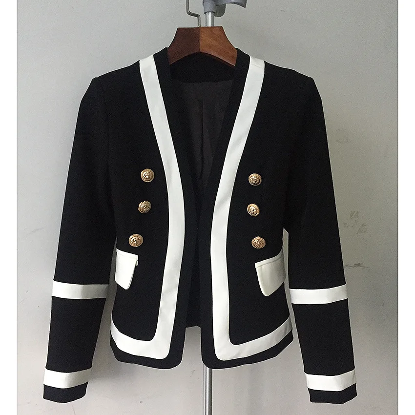 

2021 Casual Women Jackets Blazers ZA Lion Metal Double Breasted Coat Black White Suit Fashion Slim Long Sleeve Female Clothes