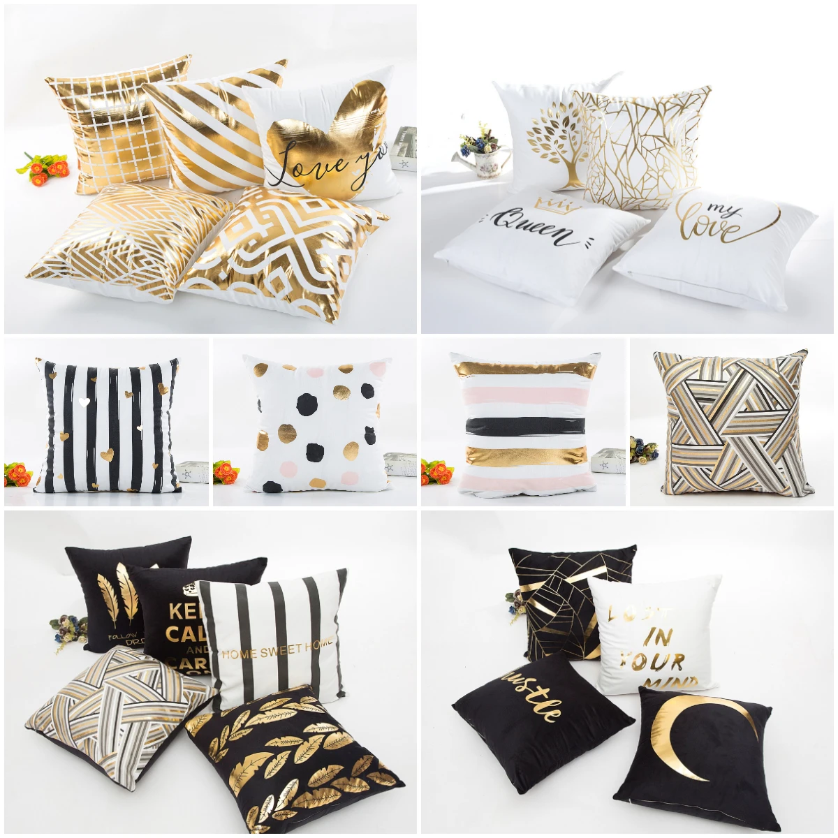 Gold Bronzing Simple Geometry Cushion Cover Nordic Black White Gold Pillowcase Sofa Couch Bed Livingroom Decorative Throw Pillow