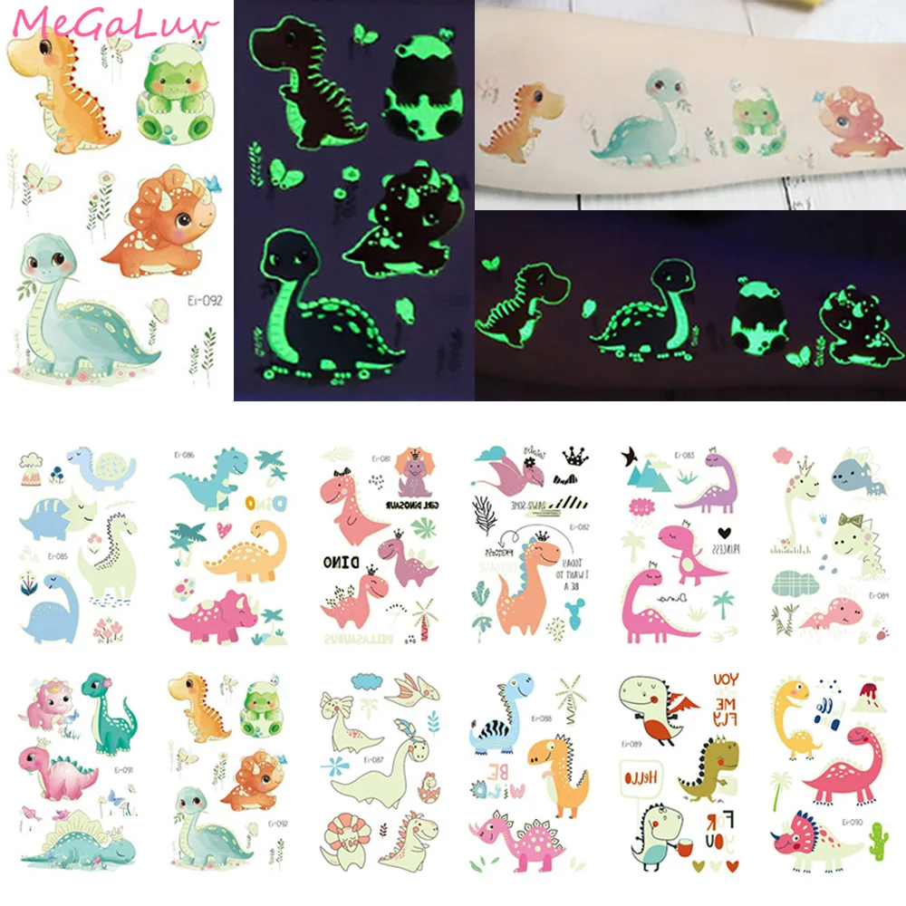 Светящиеся тату-наклейки в виде динозавра Мультяшные Веселые светящиеся