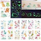 Светящиеся тату-наклейки в виде динозавра, Мультяшные Веселые светящиеся наклейки, временная татуировка, боди-арт для детей, украшения для дня рождения