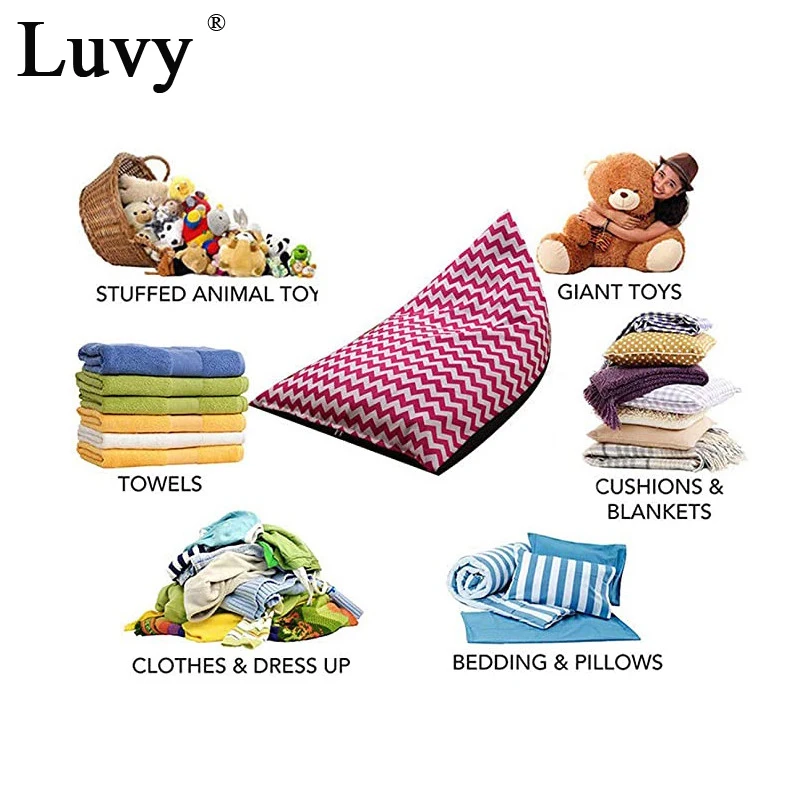 

Stuffed Animal Storage Bean Bag Chair Cover Stuff n Sit Toy Bag Floor Lounger for Kids Extra Large Canvas Pouch Stripe Sofa