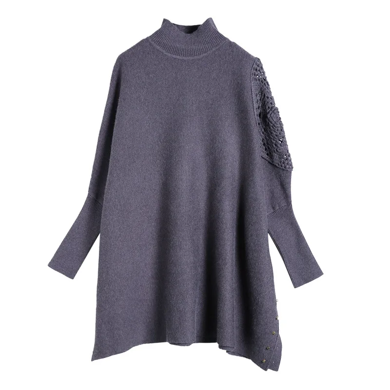 Women Sweater Autumn Winter Large size Knitting Hollow out Tops 2019 New Female Fashion Loose Casual Turtleneck | Женская одежда